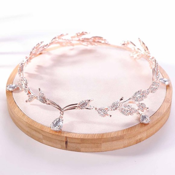Accessories - Leaf Gold tone Tiara Crown Crystal